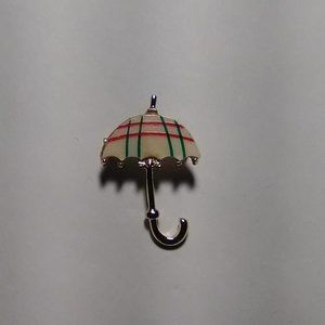 Vintage Mother of Pearl Checkered Small Gold Tone Umbrella Brooch/Pin